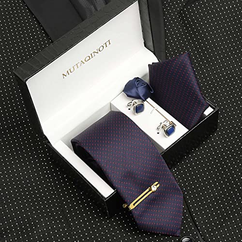 Image of MUTAQINOTI Mens Woven Premium Silk Necktie Suit Accessories Set With Pocket Square Cufflinks Brooch Golden Tie Pin (TEGP2)