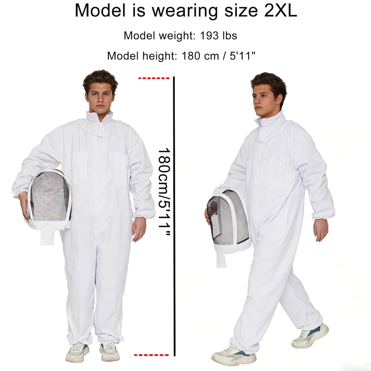 LONGADS Professional Bee Suit for Men and Women, Full Body Beekeeping Suit with Gloves & Protective Round Veil, Size XXL (Fits 69-73 Inches / 5'9"-6'1") for Apiary & Backyard