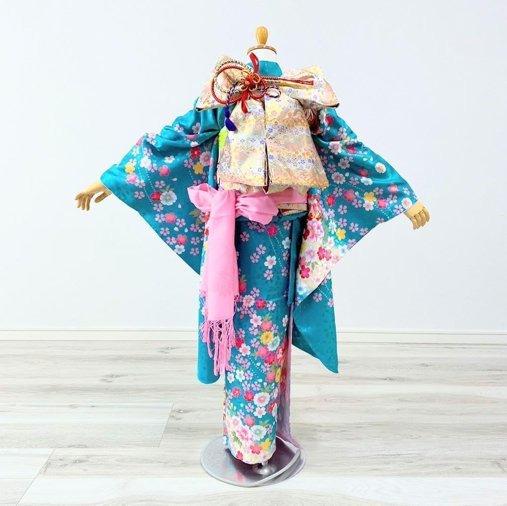 七五三 女の子 7歳 四つ身 着物 帯 フルセット 毬 古典 青 緑 BY9-4 Amazon.co.jp: 七五三 女の子 7歳 四つ身 着物 帯 フルセット 毬 古典