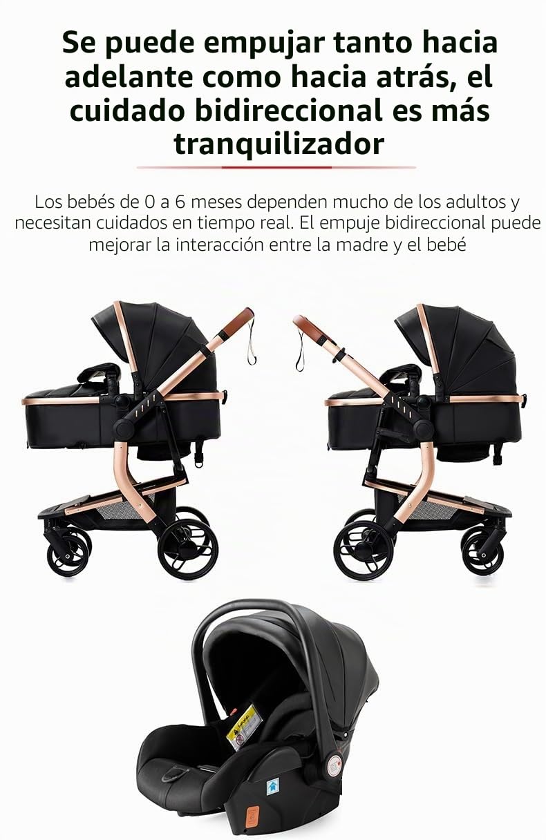 Cochecito combinado 3 en 1, bidireccional con capazo, ajustable 105-180°, plegable fácil, 4 ruedas (X518-WHITE)