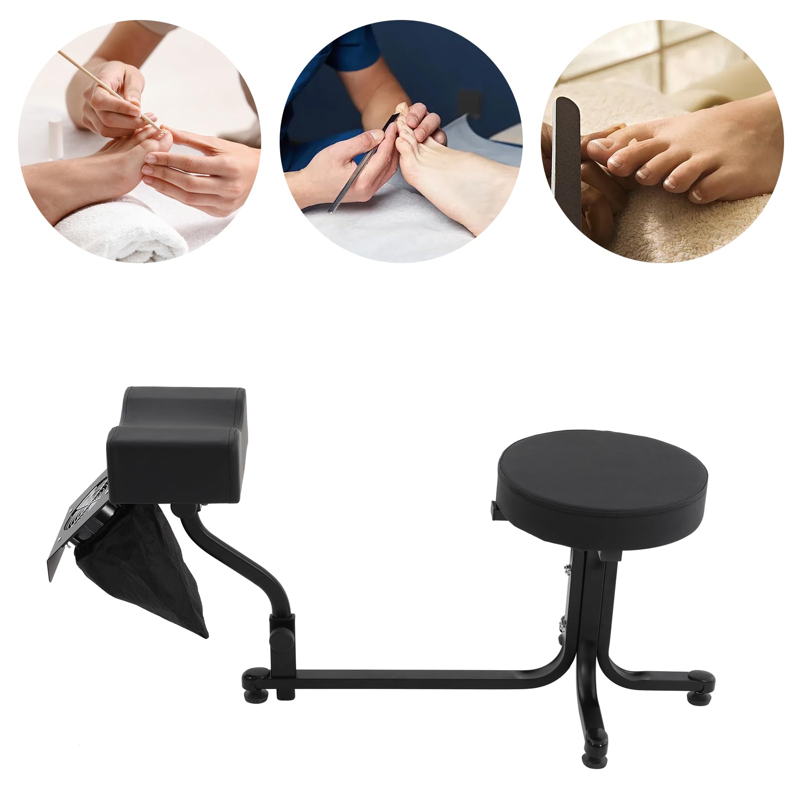 Sgabello per pedicure con aspirazione, 2 in 1 pedicure, 22 W, pedicure cava, poggiapiedi da 1 sgabello e poggiapiedi (nero)