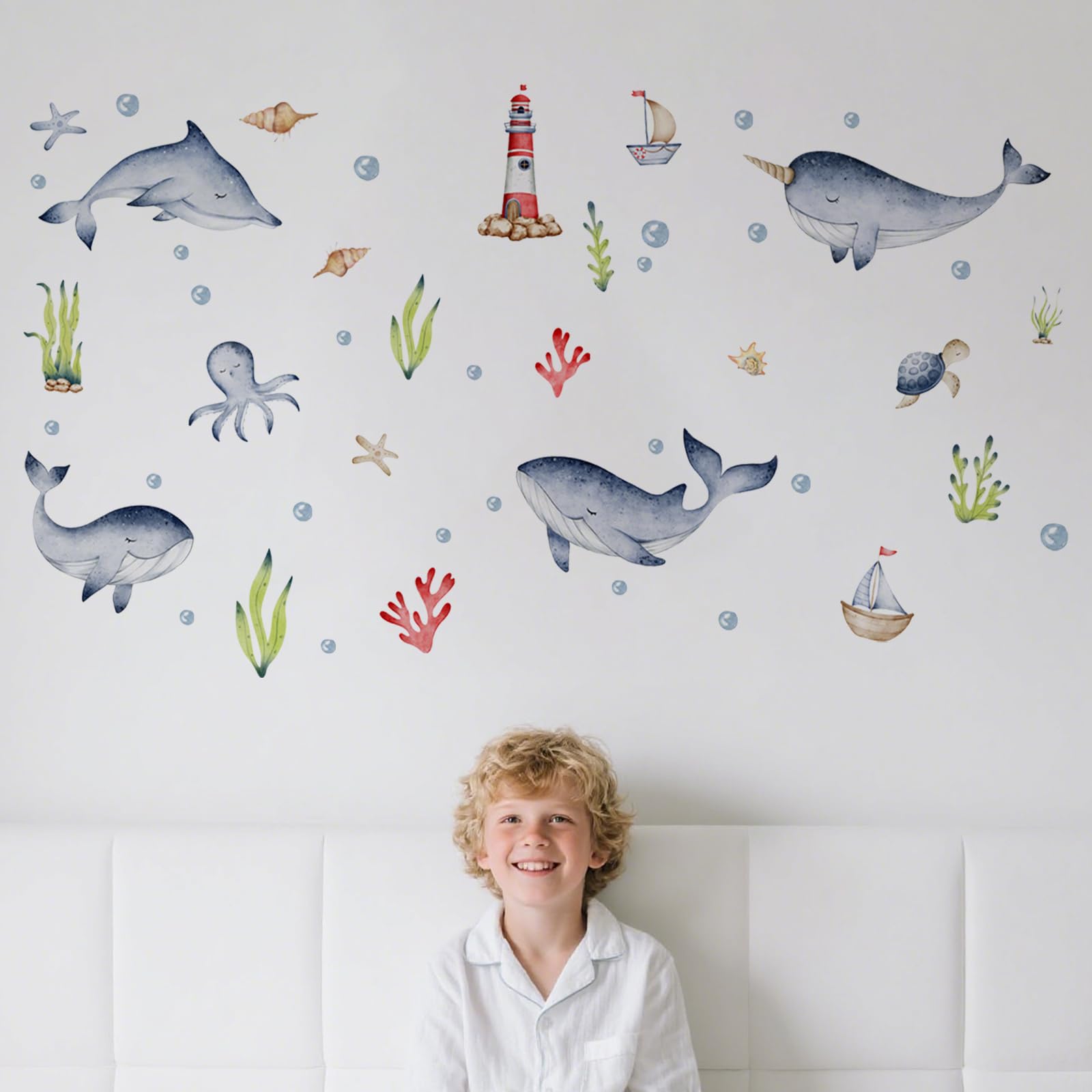 BMYUK Glow in The Dark Ocean Fish Wall Stickers Whale Seaweed Wall Stickers Kids Bedroom Living Room Bathroom Wall Decor