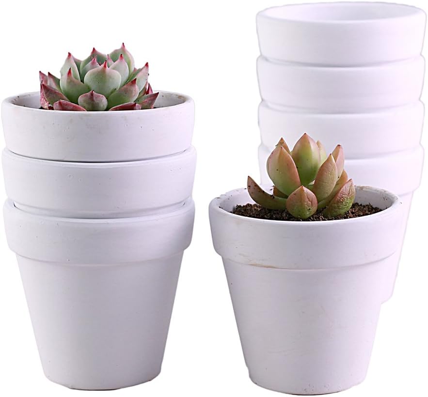 Terra Cotta Pots 3.1 inch 10 Pack - Yikush Clay Pot Ceramic Planter Flower Container Great for Plants,White