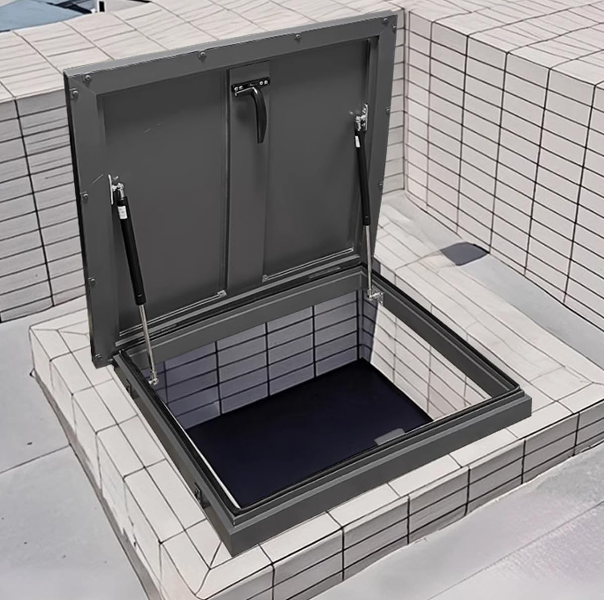 Evite filtraciones con la trampilla de techo comercial estanca de aluminio negro 70x70 cm
