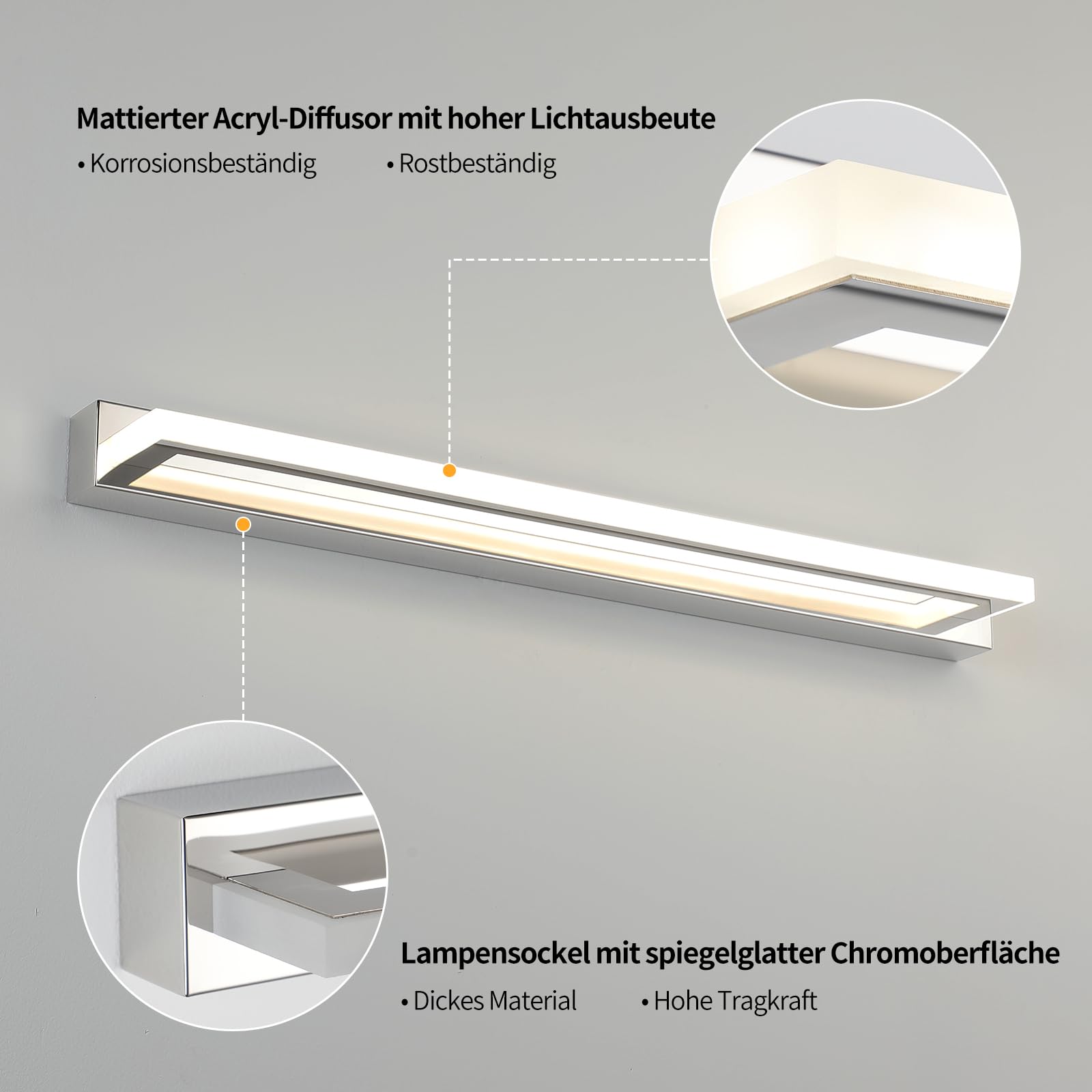 Lampada da Specchio per Bagno 62cm, 13W Applique LED da Specchio Bagno Moderno, Bianca Neutra 4000K Illuminazione da Parete IP44