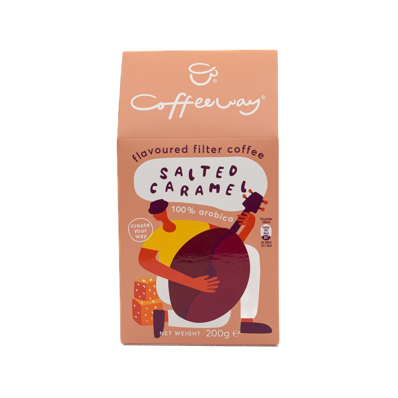 Coffeeway Caffè macinato aromatizzato al caramello salato, 1600 g (8 x 200 g)