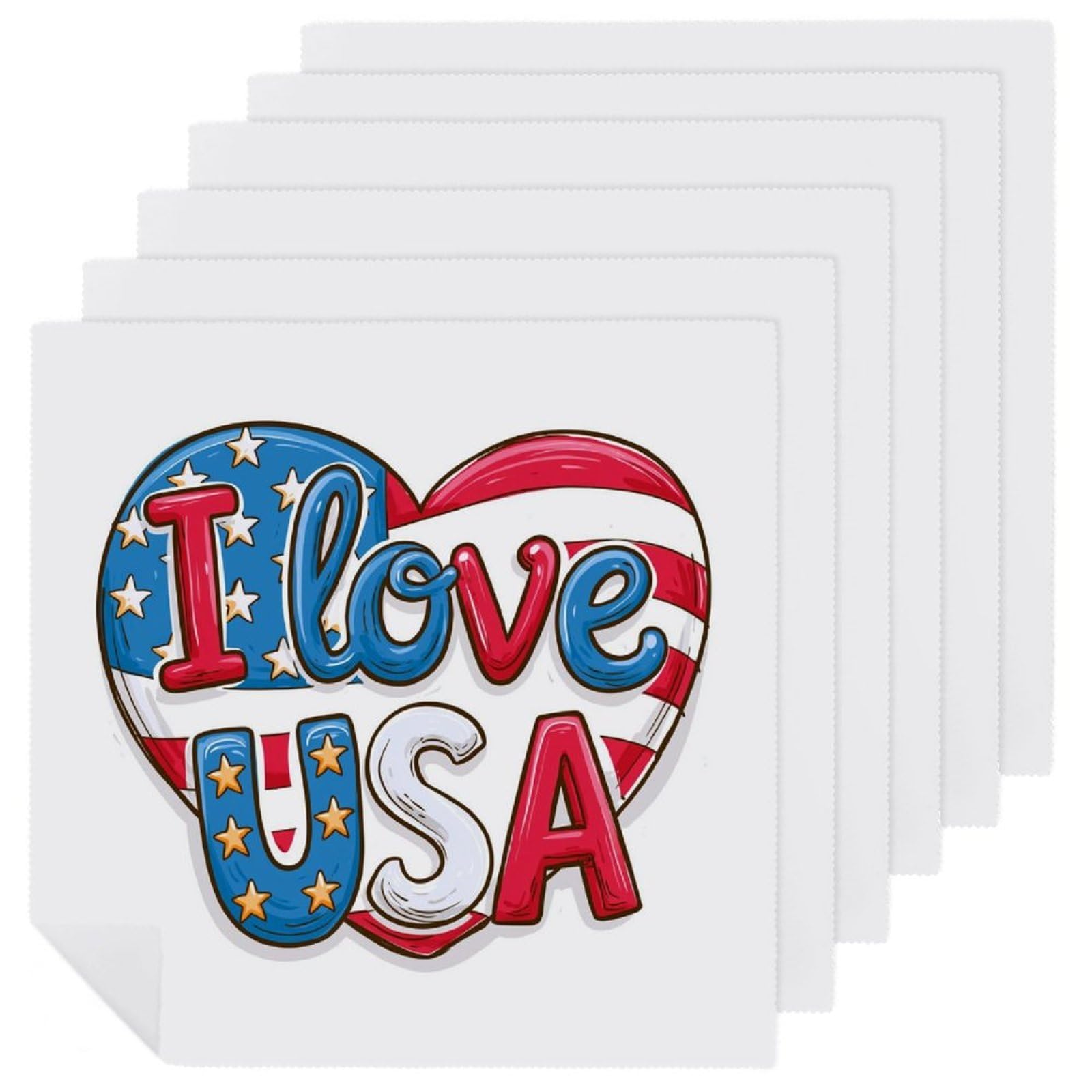 Text I Love USA American Flag Cloth Napkins Set of 6, Square Premium Reusable Washable Polyester Table Linen Napkin for Dinner Party