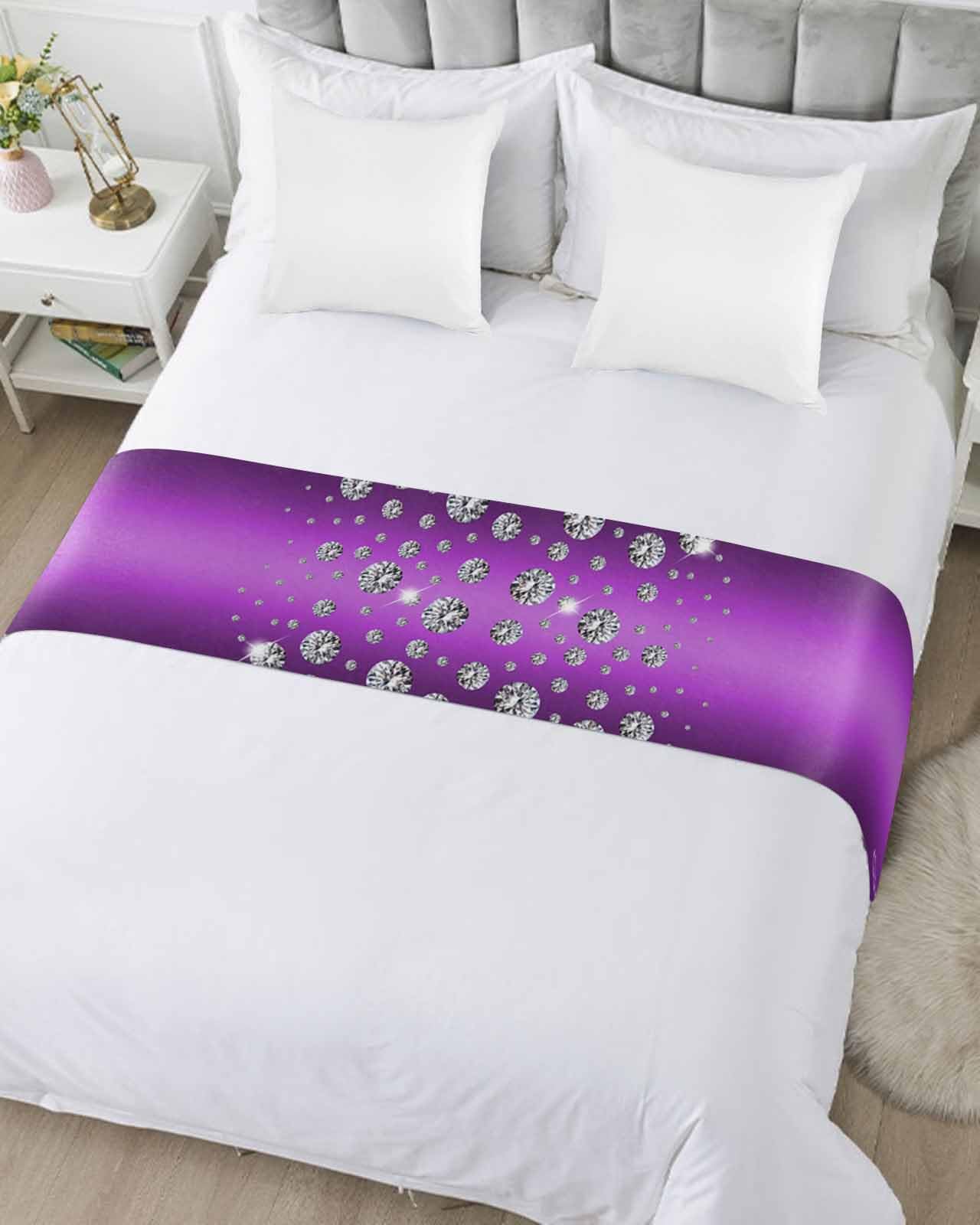 Bed Runner Purple Diamond Bedding Scarves Soft Decorative Bed Flag Luxury Bling Water Drop Bed Runners for Queen Size Bed Home Hotel Bedroom Decor Bed Throws for Foot of Bed Scarf Protector 20x83