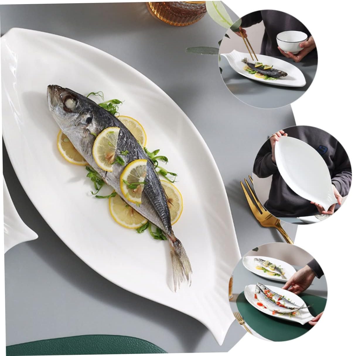 Ciieeo Fish Shaped Ceramic Serving Platter Elegant Oval Dish for Appetizers Sushi and Desserts Weddings Parties and Home Use Handcrafted Porcelain with Smooth Finish