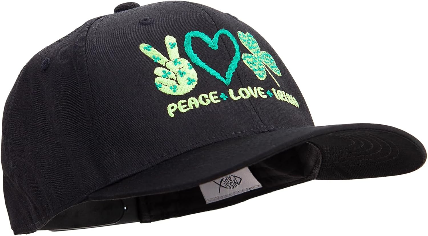 Peace Love Irish Embroidered Unconstructed high Profile Cotton Flat Bill Cap