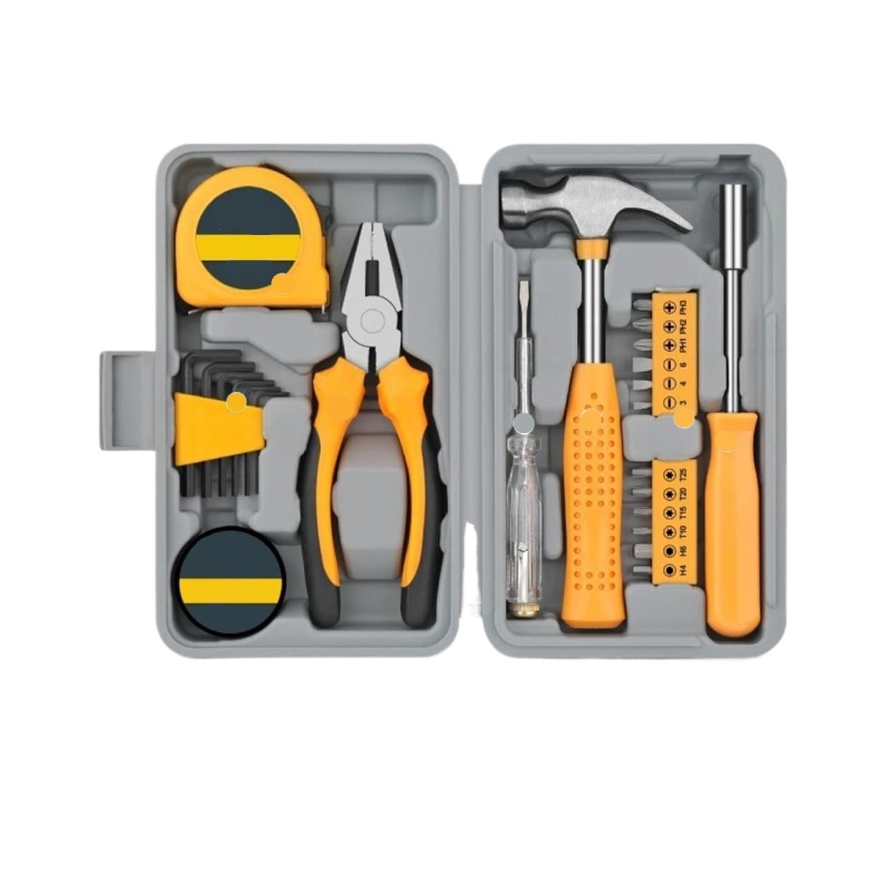 Ycenjepsaz Bit Type-Yellow Convenient Household Tool Set With Hammer Pliers Tape Measure For Home Repair And Diy Hardware Manual Tools(Bit Type-Yellow)
