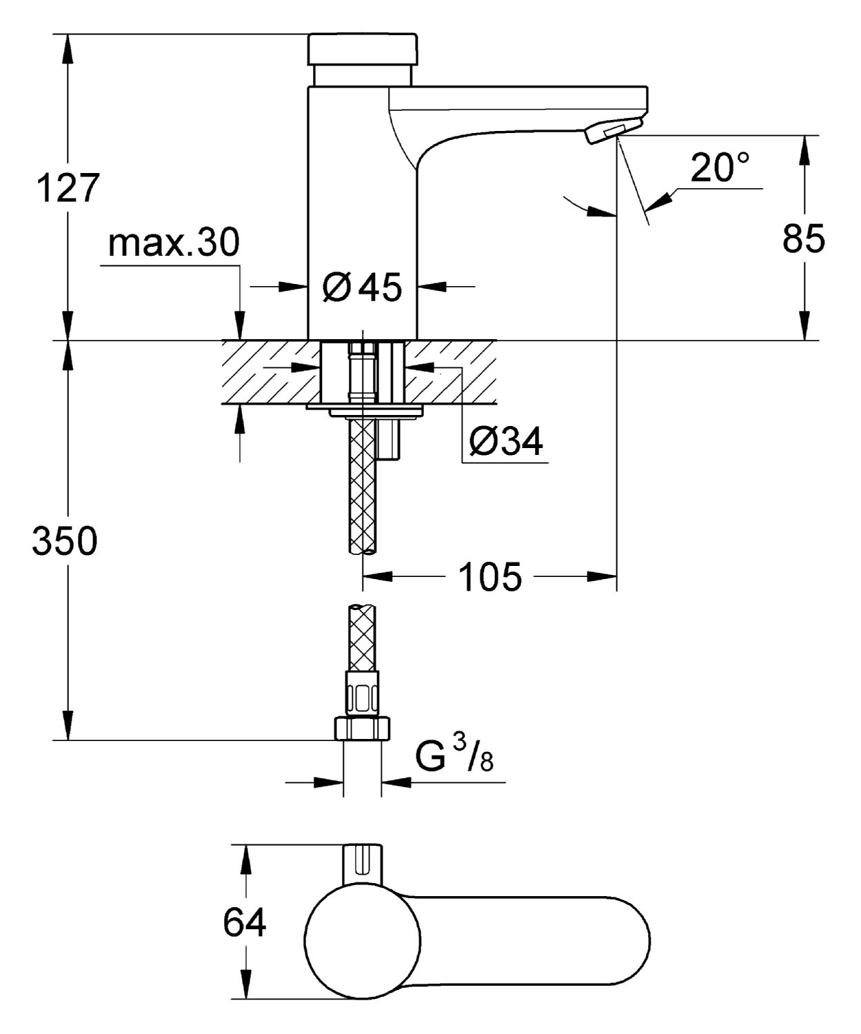 Grohe 36317000 Eurosmart Robinet à pression lavabo avec mitigeur Argent