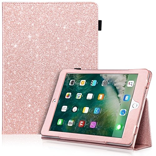 iPad 9.7 2018 / 2017 Case, iPad Air 2 Case, iPad Air Case, UrbanDrama Sparkly Glitter PU Leather Folio Stand Smart Cover Protective Case for New iPad 9.7 Inch 2017 / iPad Air 1 / 2, Rose Gold