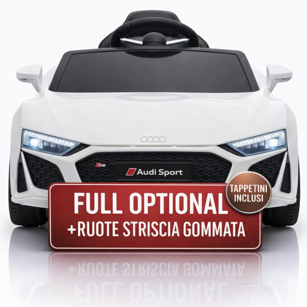 TOYSCAR Auto Macchina Elettrica 12V New Audi R8 Spyder per Bambini LED MP3 con Telecomando Sedile in Pelle Bianca