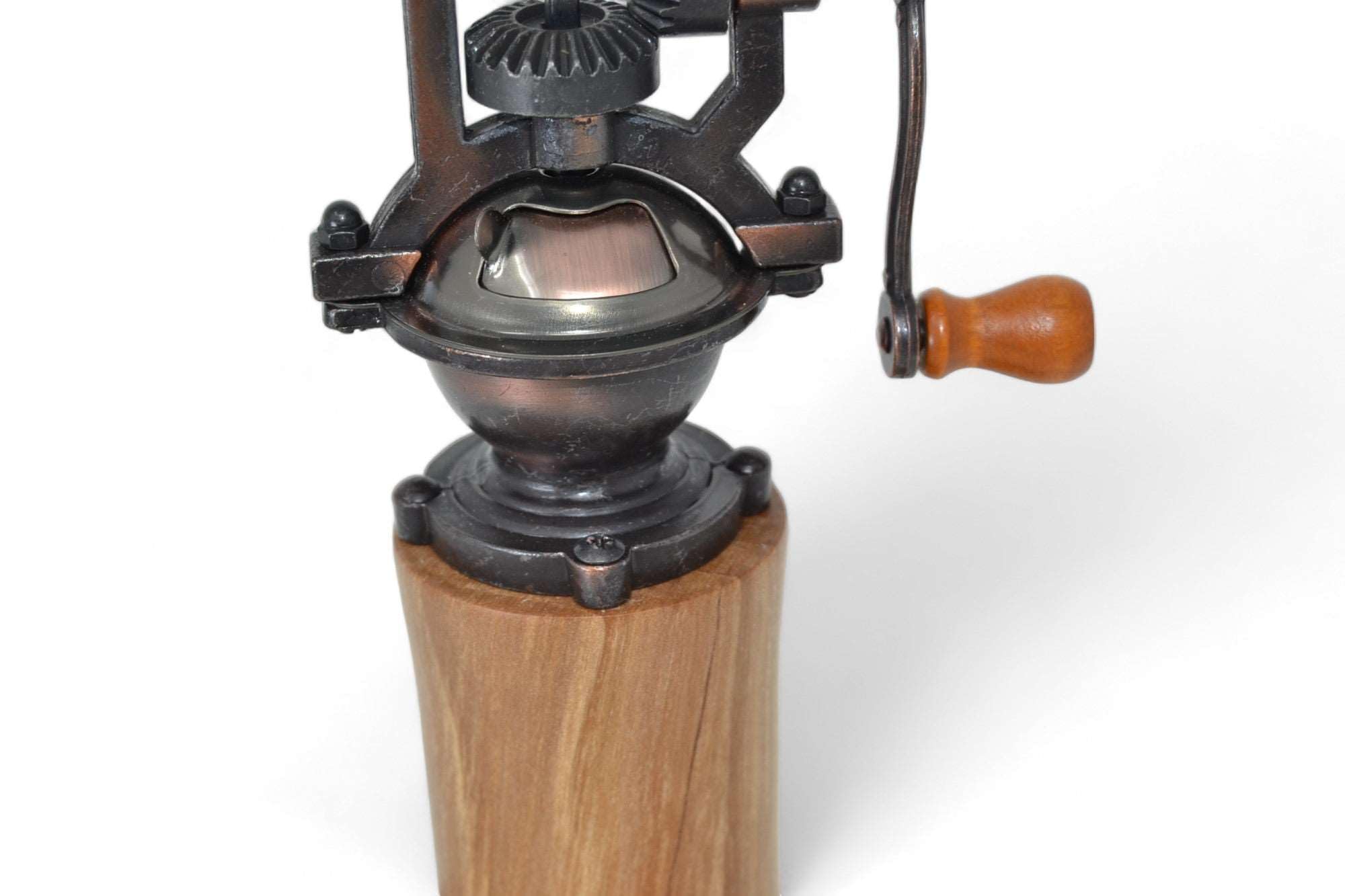 Manuelle Gewürzmühle aus Birnenholz mit Kurbel in Antik-Optik – Pfeffermühle & Salzmühle handgefertigt in Österreich, Keramikmahlwerk, ca. 20 cm, Geschenkidee
