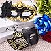 SIQUK Couple Masquerade Masks Plastic Venetian Party Mask Halloween Costume Mask Rhinestone Carnival Mask for Couples Women and Men, Black and Gold