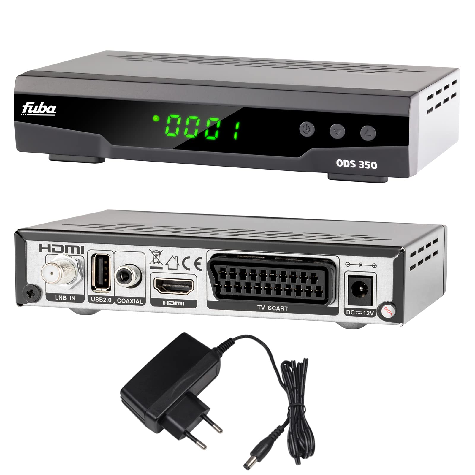 hb-digital Set - Fuba Récepteur Satellite Numérique HDTV DVB-S/S2 ODS 350 + 1,5m de câble HDMI Fonction enregistrement PVR-Ready Compatible Unicable Ecran LED 4 chiffres EPI USB 2.0 Lecteur multimédia