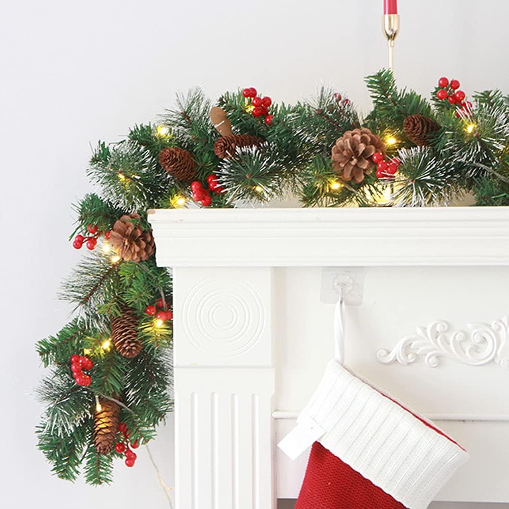 generic Artificial Christmas Fir Garland with 50 LED Lighting, Indoor Outdoor Christmas Decor for Stairs, Fireplaces (1.8 m)