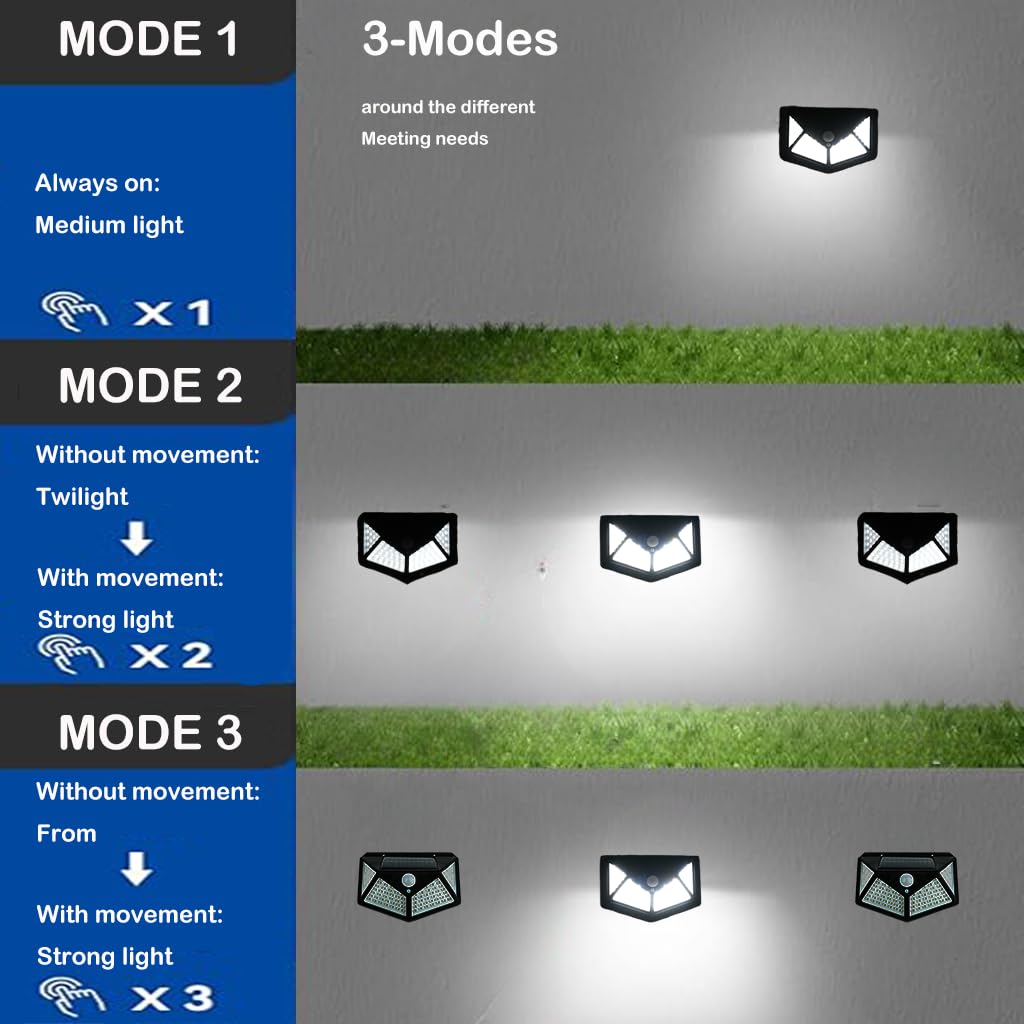 Hqynss 100 LED Solar Security Lights Outdoor, 4 Pack 800mAh - Image 4