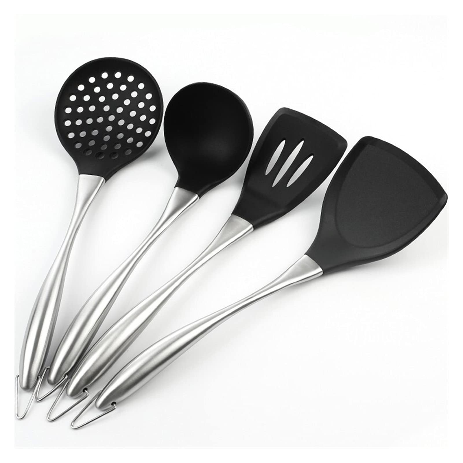 Pfannenwender, 4-teiliges Pfannenwender-Set aus Edelstahl, Silikon, Antihaftpfanne, hitzebeständiges Kochgeschirr, antihaftbeschichtet, im Lieferumfang enthalten