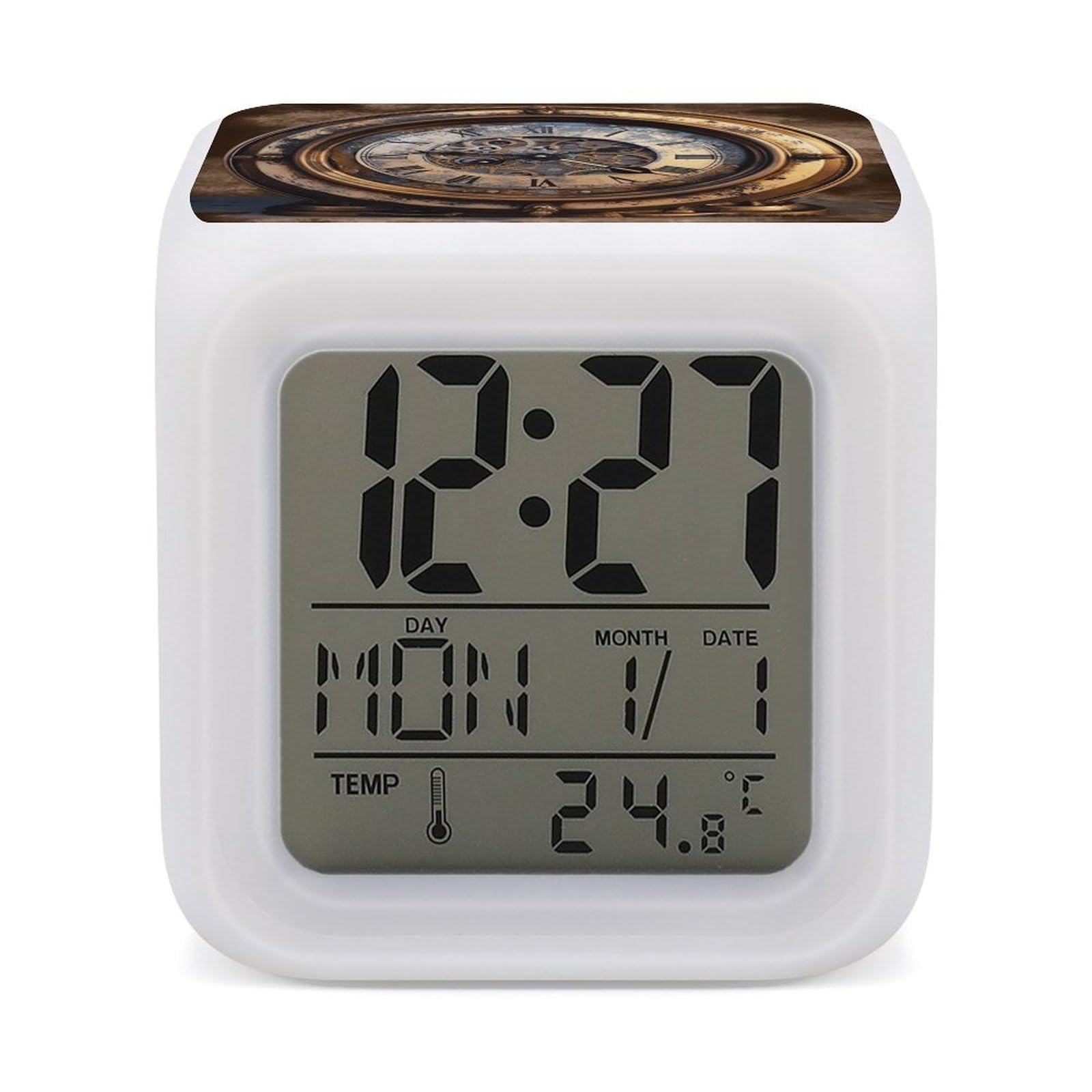 VstaDank Steampunk Clock Alarm Clock Sleep Trainer 7 Color Changing Night Light Modern Touch Bedside Lamp Fashion Digital Clock with Temperature Display Wake Clocks for Loud Alarm