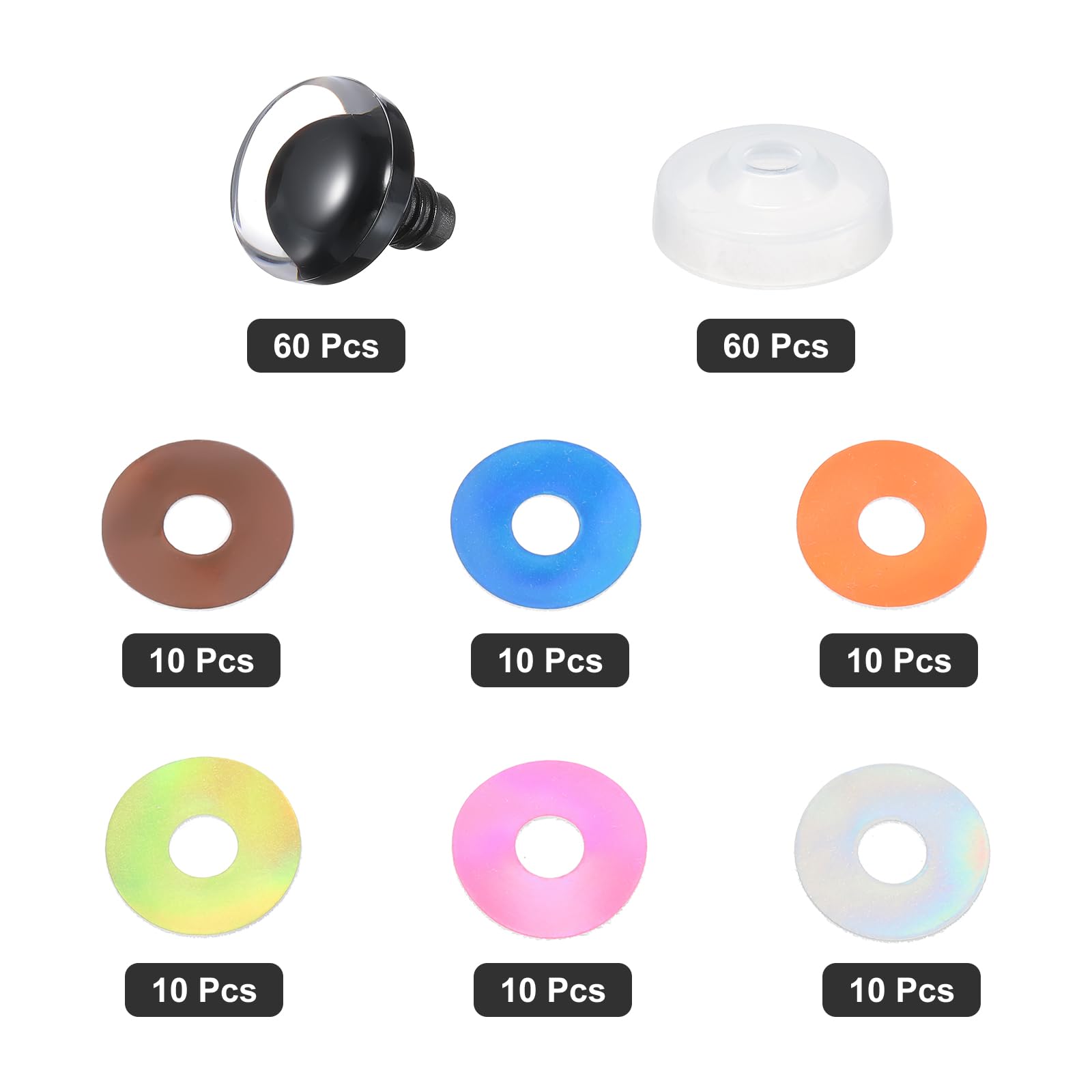 Ojos De Seguridad Brillantes – 60 Unidades, 6 Colores, 12 Mm, Ideales Para Manualidades, Crochet Y Juguetes