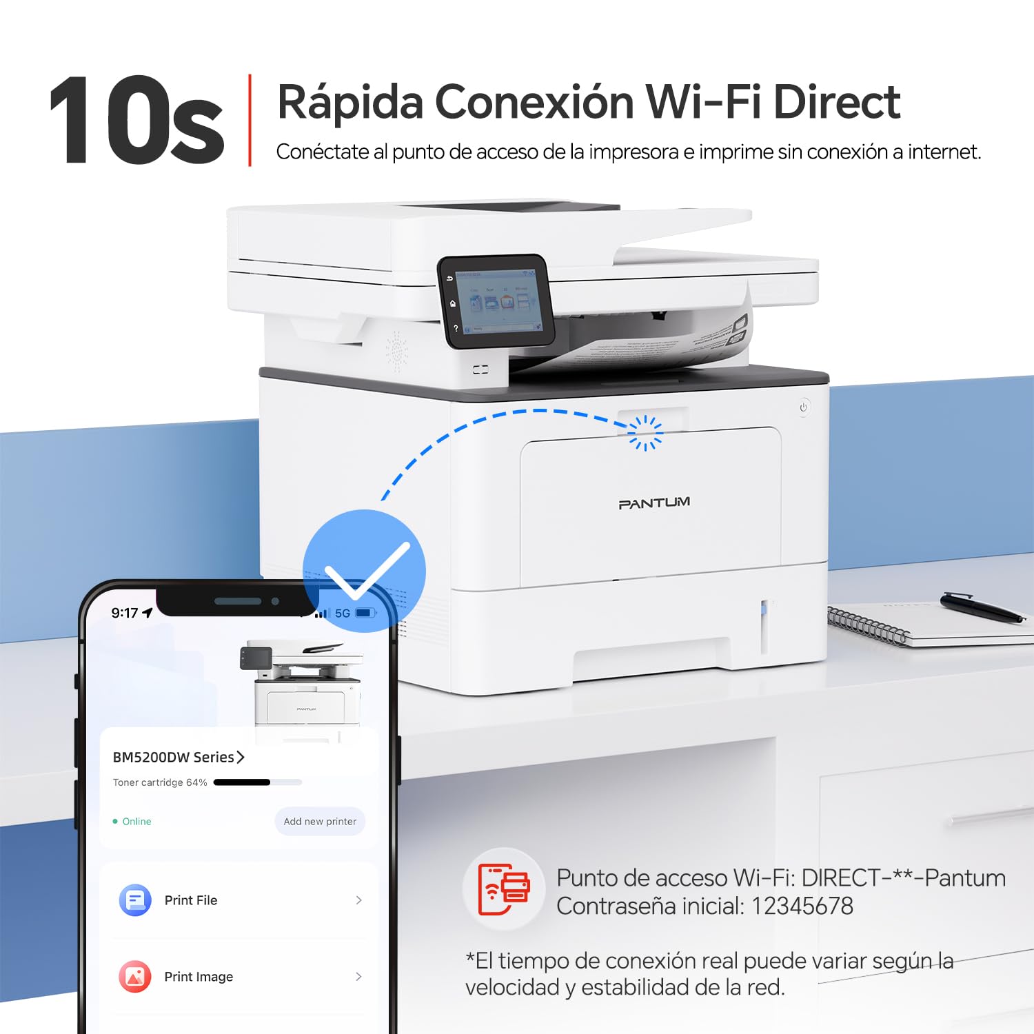 PANTUM BM5220ADW Impresora Multifunción Láser Profesional para Oficina, Monocromo 3 en 1 (Imprimir/Copiar/Escanear), 42ppm, DADF Dúplex 50 Hojas, Impresión/Escaneo Dúplex Automático, WiFi, Red y USB