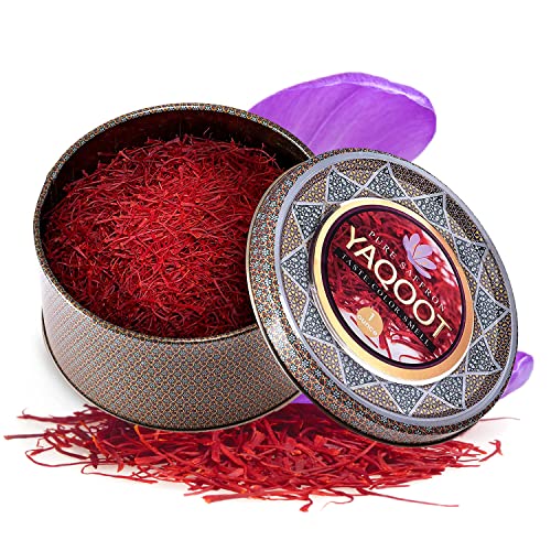Yaqoot Saffron Threads â€“ Premium All-Red Saffron Threads for Cooking â€“ Pure All-Natural Saffron with No Preservatives â€“ Organic Saffron for Persian Rice, Tea, Risotto, Desserts (1 Ounce)