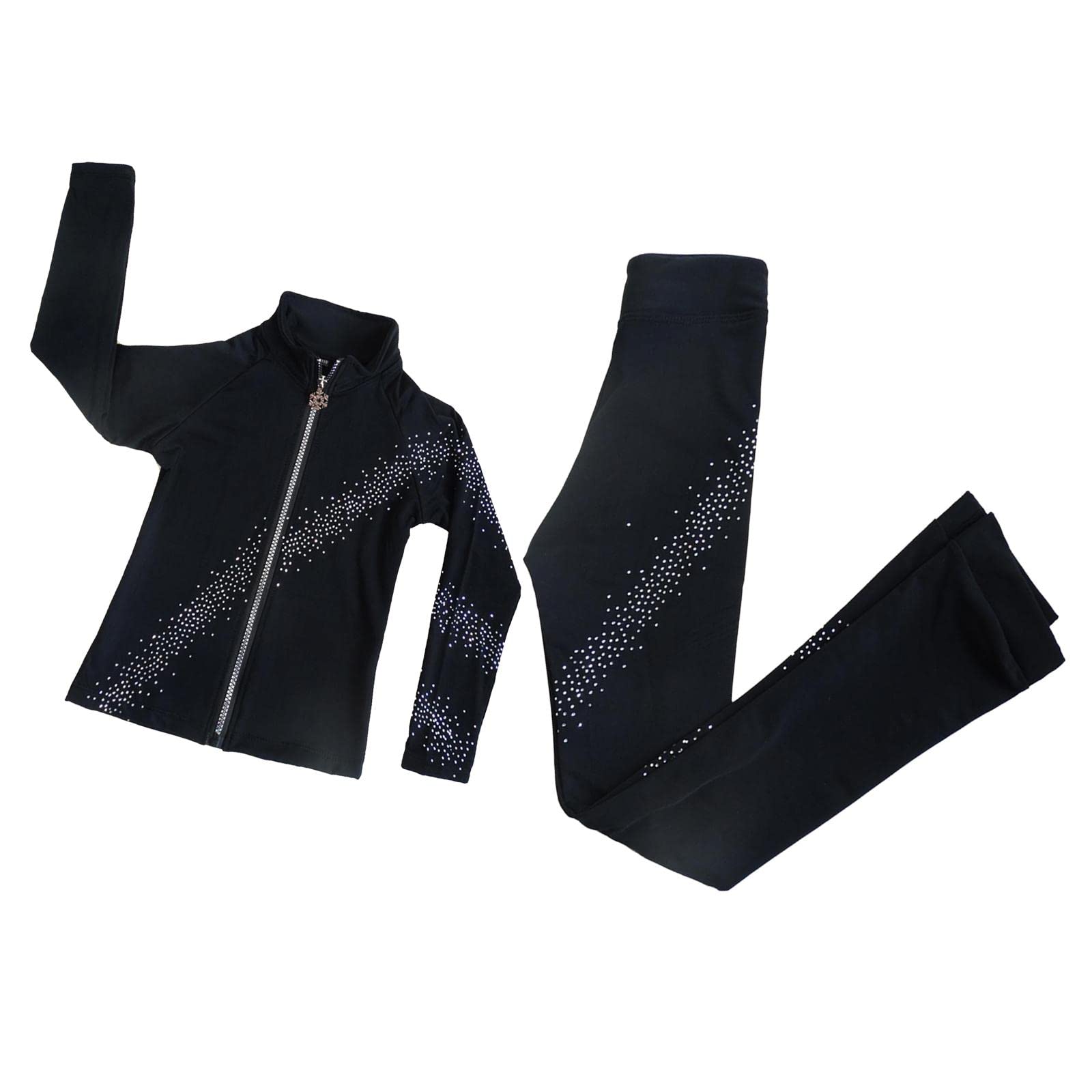 Completo Abbigliamento Pattinaggio Artistico Tuta Giacca Pantaloni Spandex Elasticizzato Decorazioni Brillanti Ideale per Ragazze Donne