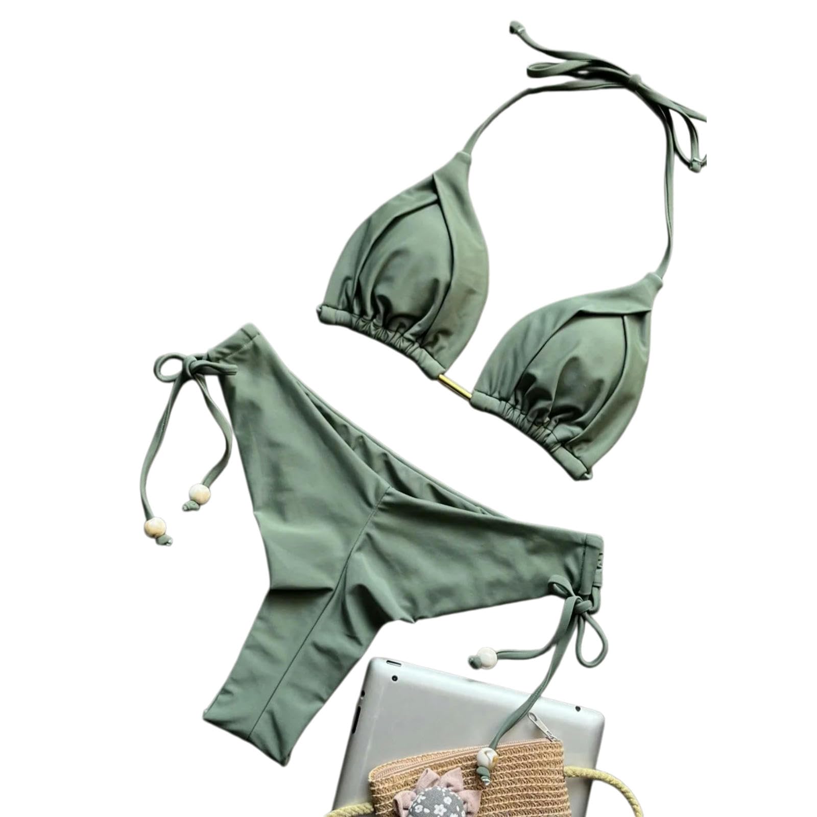 Bikini perlé en Nylon Terre Cuite