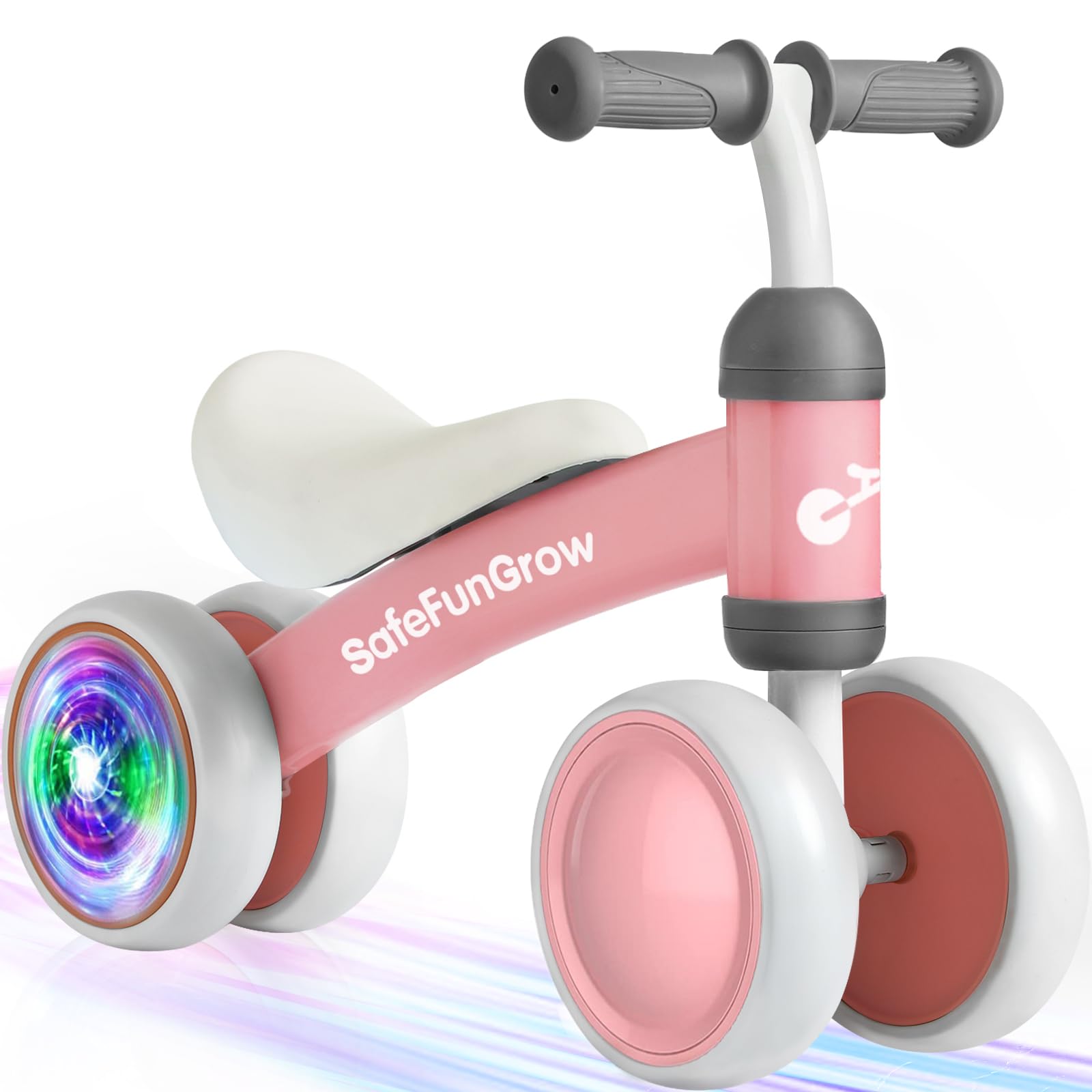 Colorful Lighting Baby Balance Bike Toys for 1 Year Old Girl Gifts, Balance Bike 1 Year Old No Pedal, 12-24 Months Toddler Ride on Toys with 4 Silent Wheels & Soft Seat, 1st Birthday Gifts, Pink