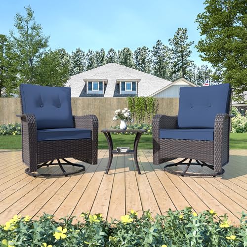 Kurapika 3 Pieces Patio Furniture Set Outdoor Swivel Gliders Rocker, Wicker Patio Bistro Set, Rattan Rocking Chair With Tempered Glass Side Table And Thickened Cushions thumb #6