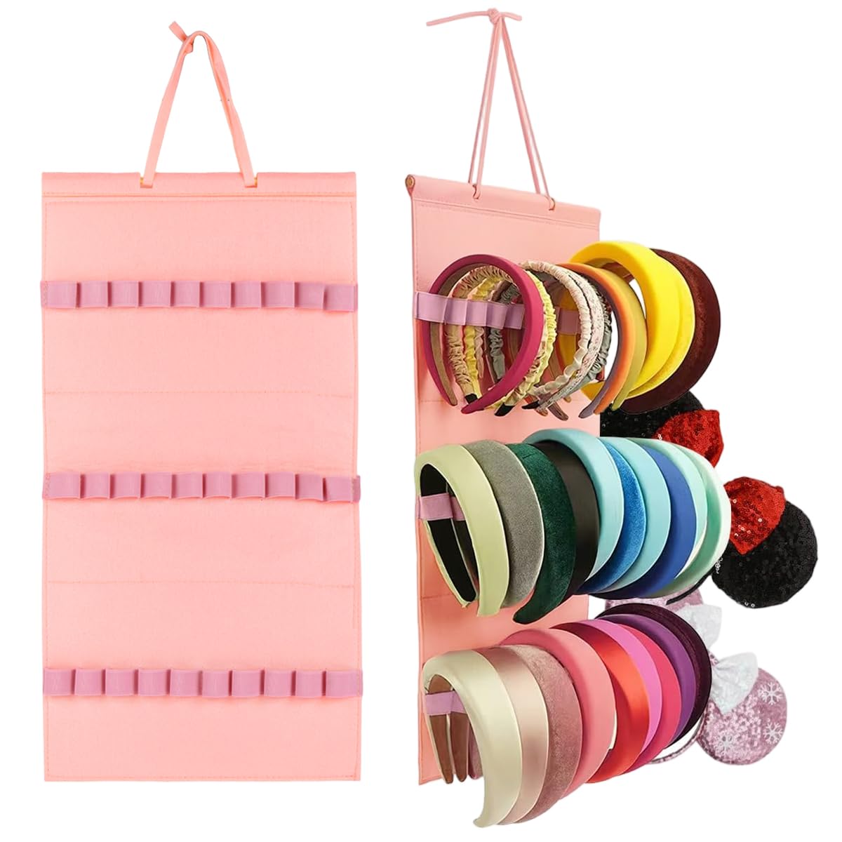 HASTHIP® Wall Hanging Hair Accessories Organizer, Felt Hair Band Holder with 30 Elastic Loops, Headband & Scrunchie Storage Rack, Space-Saving Hair Accessories Organizer for Girls & Women, 31×60cm-image-24
