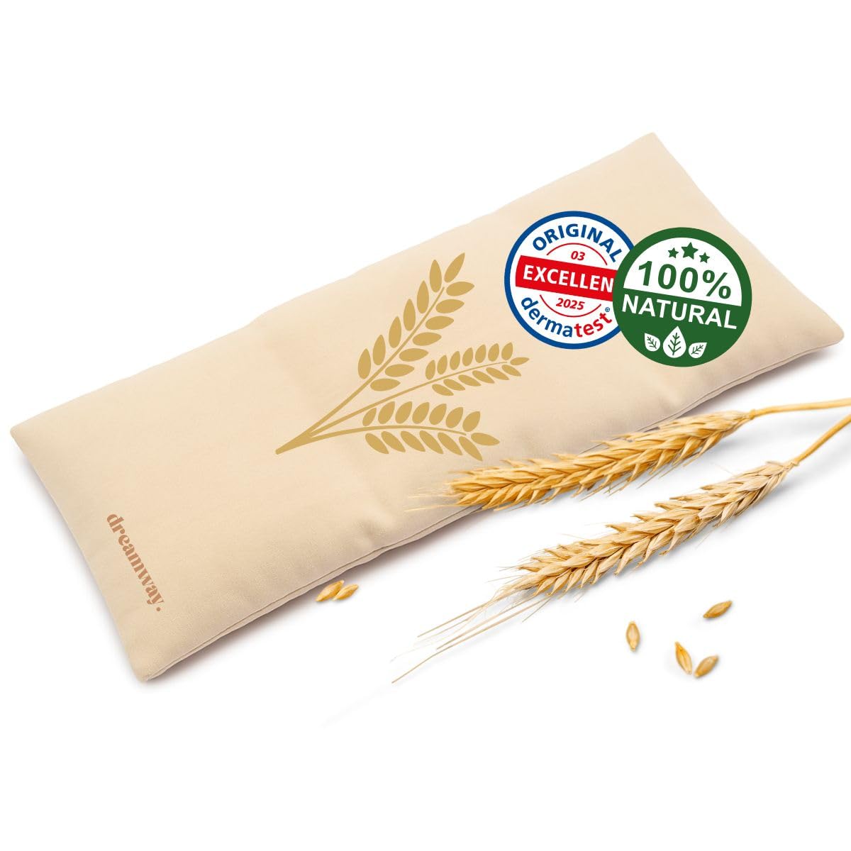 Dreamway - Cuscino riscaldante per microonde con semi di grano 53x20 cm - Cuscino termico naturale per dolori al collo, schiena e spalle - Fodera lavabile 100% cotone