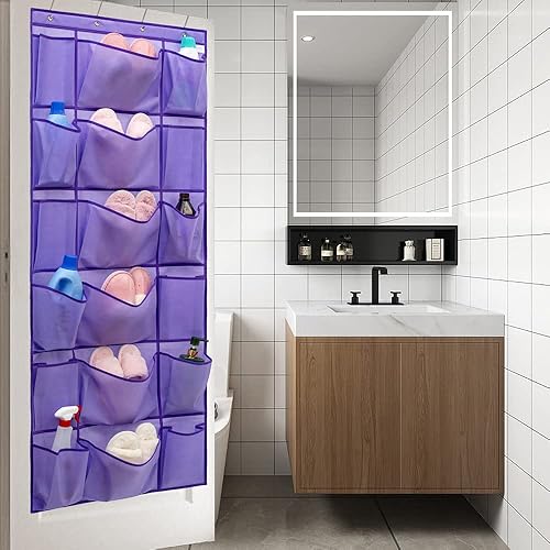 Miniatura 5 de Organizador de zapatos para colgar sobre la puerta con 6 bolsillos de tela extra grandes y 12 grandes para almacenamiento en el hogar (soplo)