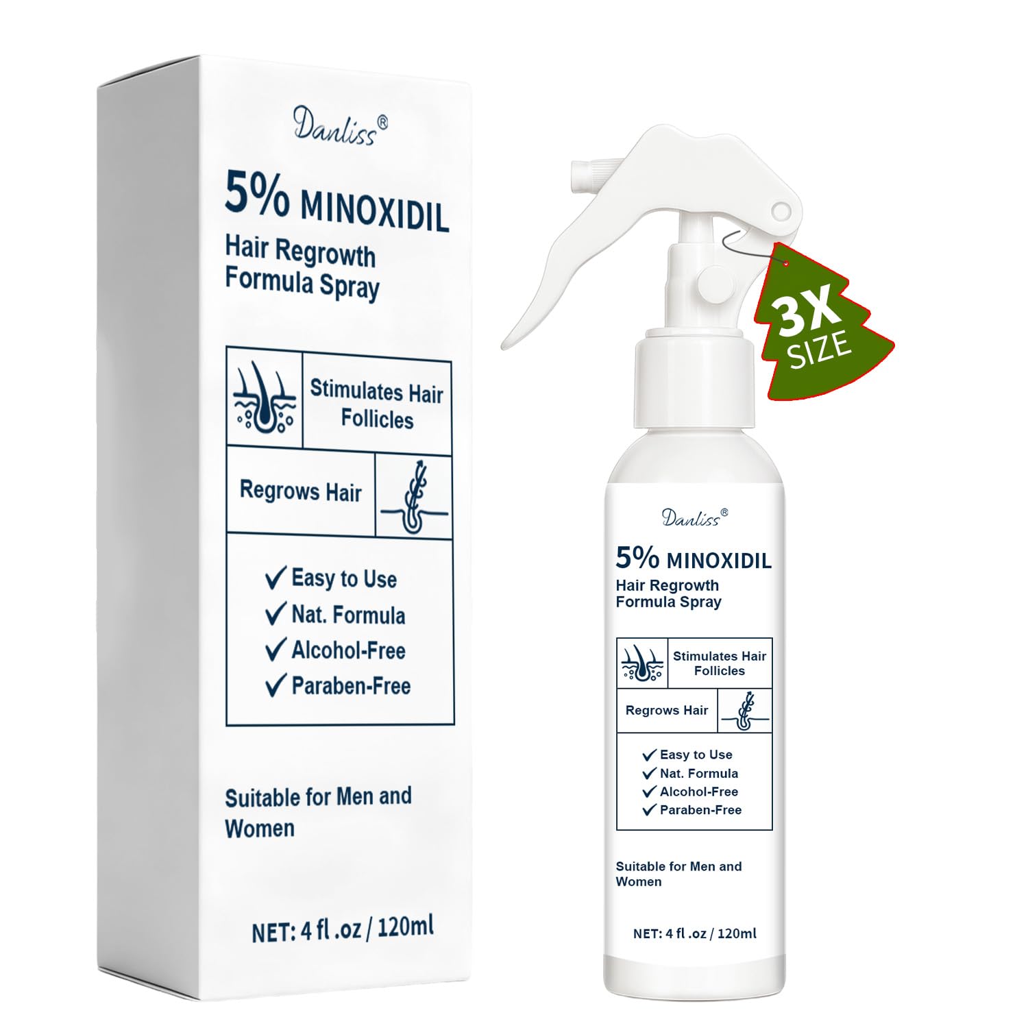 5 Minoxidil for Men and Women Hair Beard Growth Treatment with Biotin Rosemary Growth Treatment for Thinning Hair