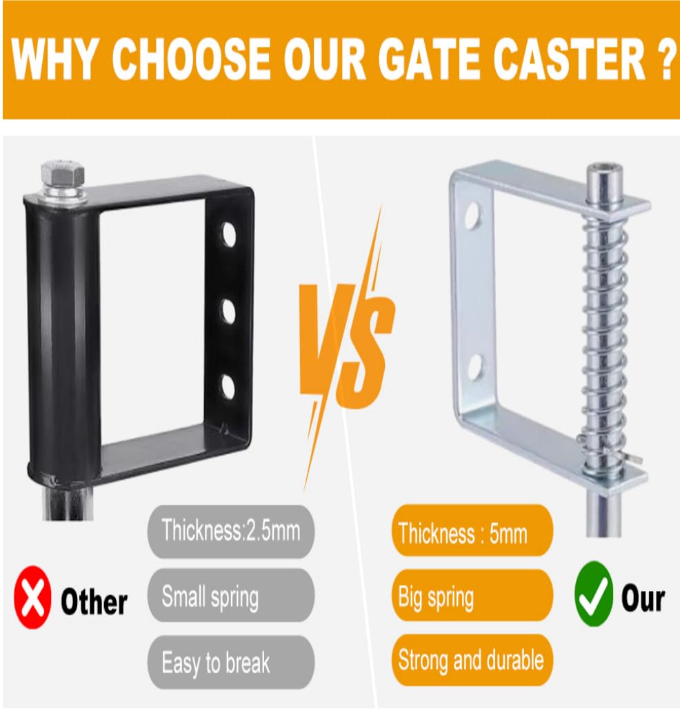 Gate Caster gate Wheel 4”, Heavy Duty Gate Caster Wheel with Spring Loaded,Universal Mount Pate, 250-500 lbs Load Capacity, 4 Inches Rubber Wheel(Two PCS) - Image 8