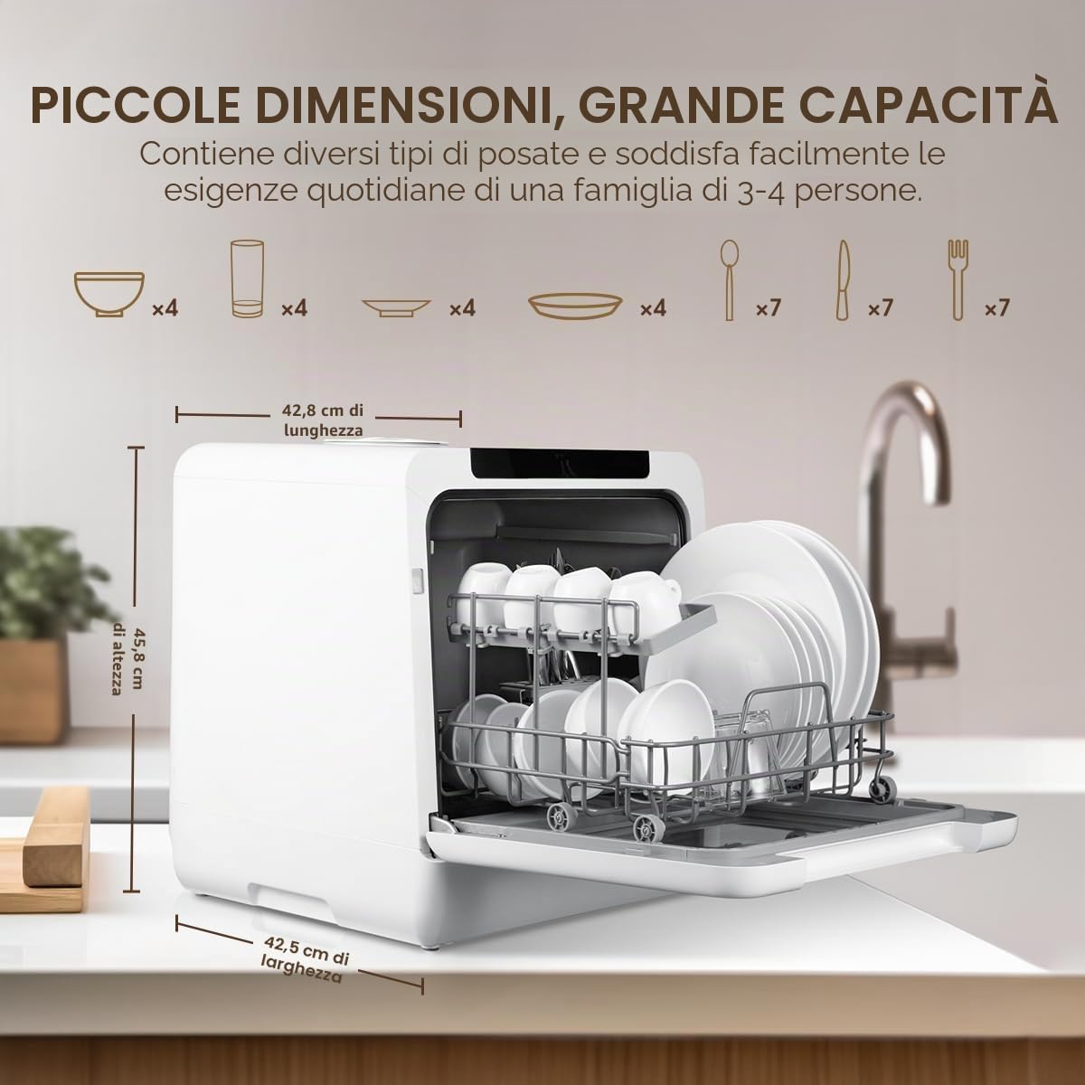 HAVA Lavastoviglie libera installazione, modello NUOVO 2024, 8 programmi, mini lavastoviglie con blocco bambini e avvio ritardato, serbatoio acqua da 5 litri per appartamenti, dormitori e camper