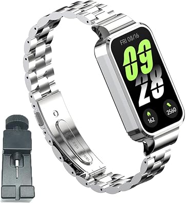 Bands Compatible for Xiaomi Smart Band 9 Active/Redmi Band 3,Stainless Steel Metal Replacement Strap Bracelet Watchband Accessories for Redmi Band 3