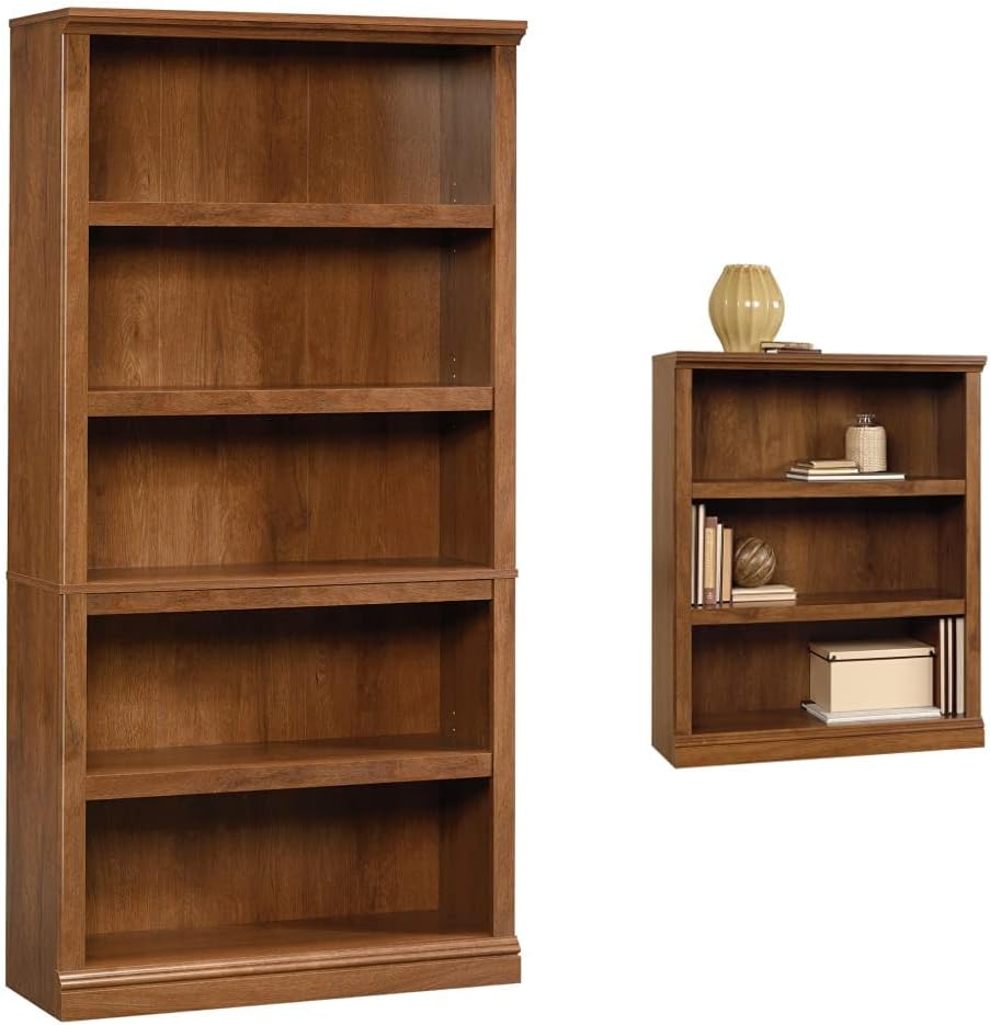Sauder Bookcases Bundle - 5 Shelf and 3 Shelf (Oiled Oak Finish)