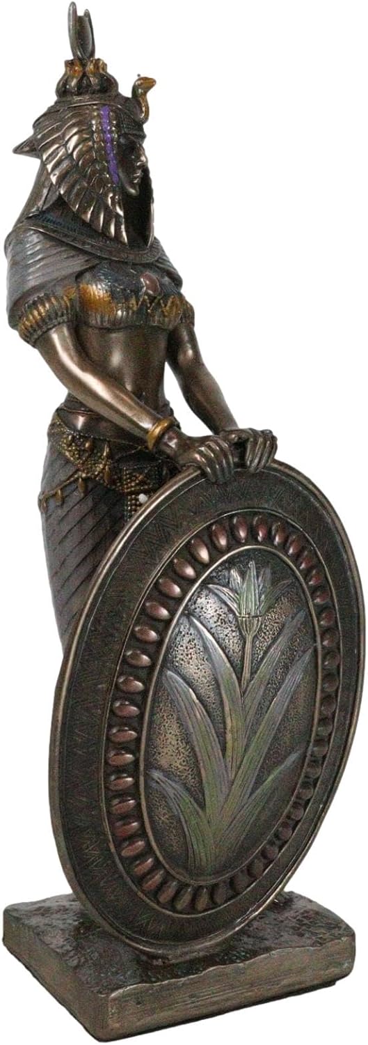 Ebros Egyptian Themed Isis Holding Shield Goddess of Magic and Nature Bronze Hand Painted Resin Statue Gods of Egypt Historical Ancient Civilization Decor Sculpture Figurine