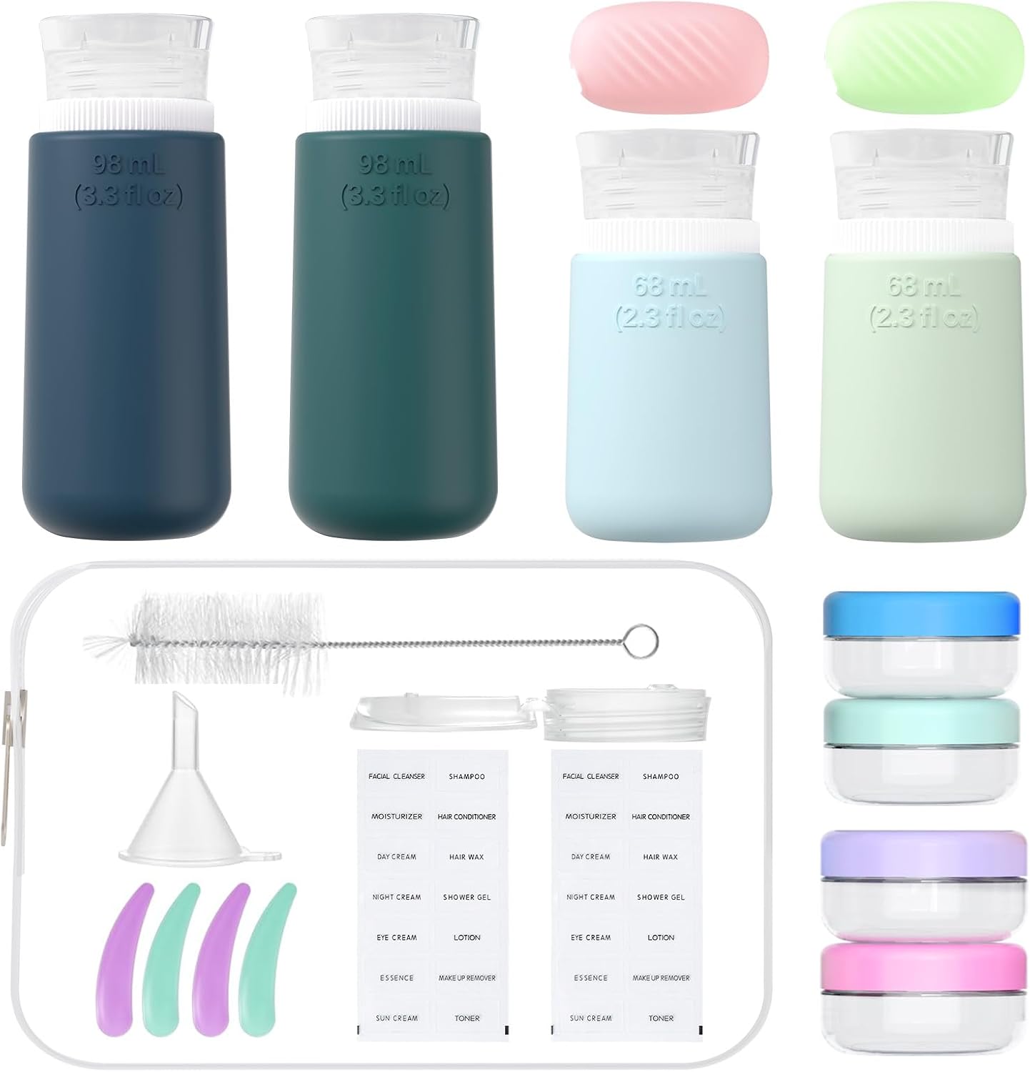 20 Pack Travel Bottles Set Ultrasonic Craft – TSA Approve Silicone Travel Size Containers for Toiletries Vacation Essentials & Accessories for Shampoo Conditioner Lotion