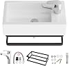 Sarlai Bathroom Basin Sink,Small Modern Wall Mounted Vessel Sink with tap,White Ceramic Vanity Rectangle Basin for Bathroom Cloakroom,460×270×120mm(Include Pop-up Drainer & Towel Shelf)