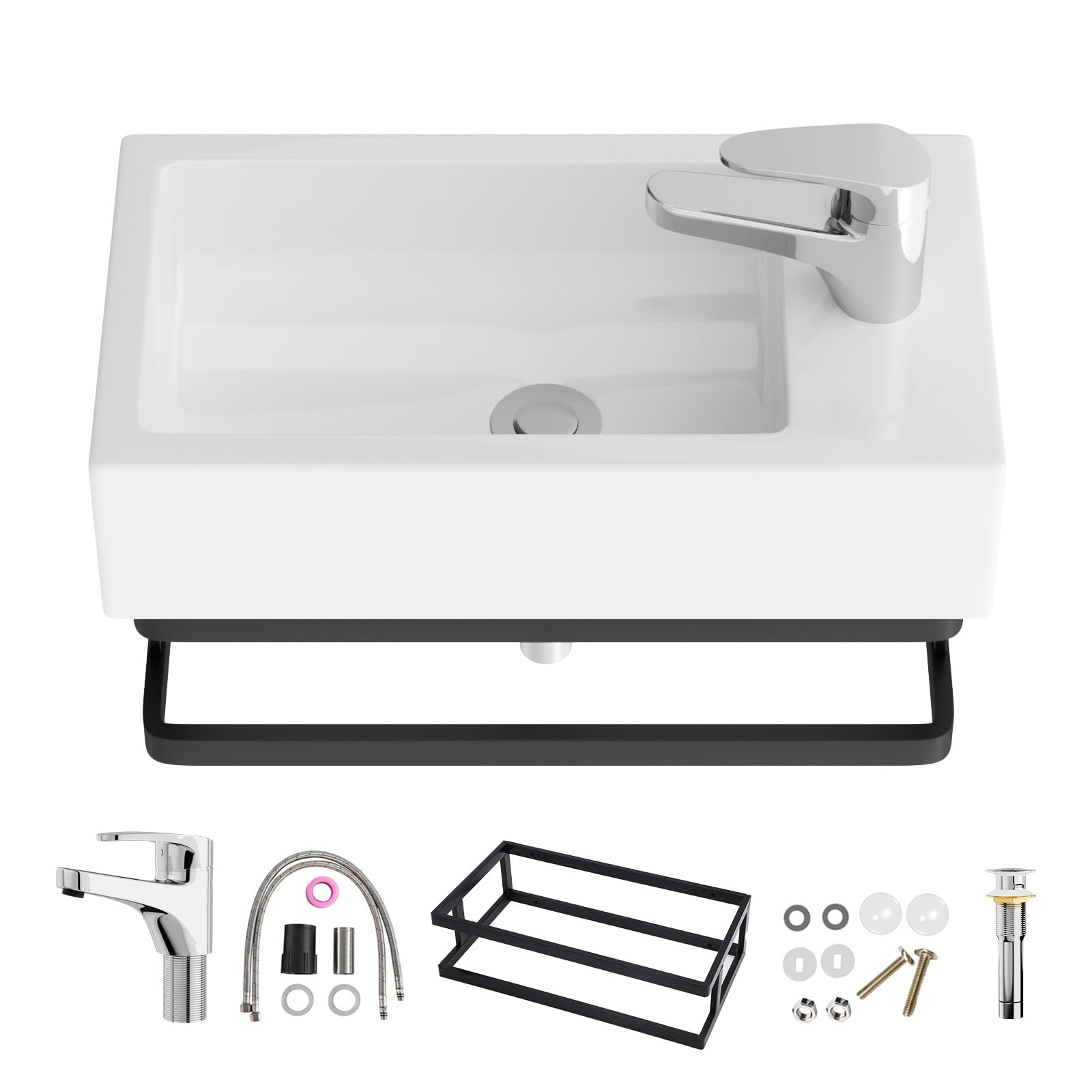 Lavabo de salle de bain rectangulaire avec égouttoir pop-up et robinet Sarlai tout-en-un