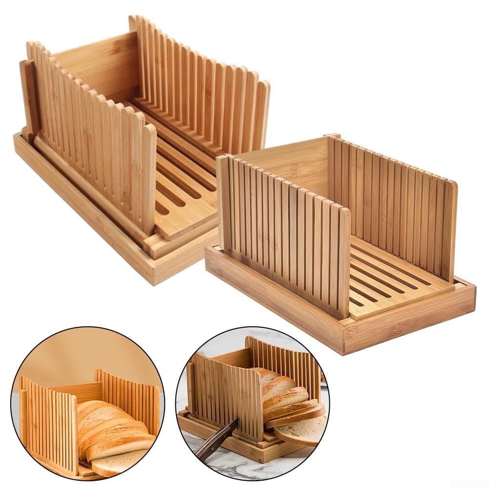 DAZZLEEX Cortador de pan de madera, tabla de cortar pan plegable de madera con bandeja para recoger migas para pan, tostadas（Wave)