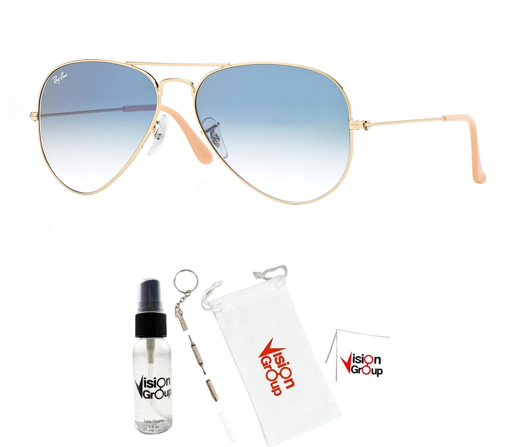 Ray-Ban RB3025 Metal Aviator Sunglasses + Vision Group Accessories Bundle