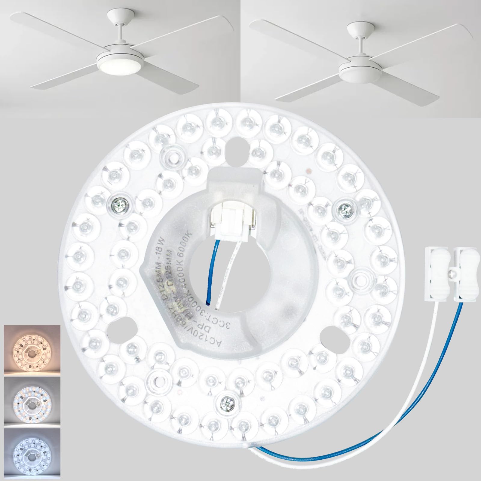 Photo 1 of *** stock photo for reference only.***
4.92" Ceiling Fan LED Light Board Replacement Upgrade Retrofit Kit Bright Dimmable 120V 18W 3CCT 3000K 4000K 6000K Daylight 1800LM PCB, Magnetic Easy Install in 5min (cover or shade NOT included)