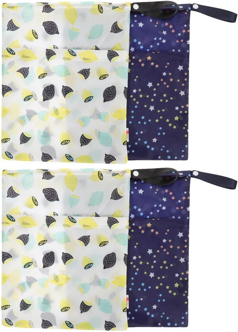 VANZACK 4pcs Waterproof Reusable Wet Dry Diaper Bags for Babies, Washable Travel Laundry Storage with Zippered Pockets for Soiled Clothes, Swimsuits, and Diapers