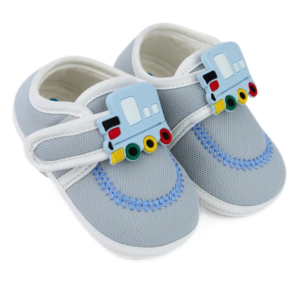 6 To 12 Months Baby Boys & Girls Newborn Soft Cotton Velcro Baby Train Grey Booties-BT5317-image-1