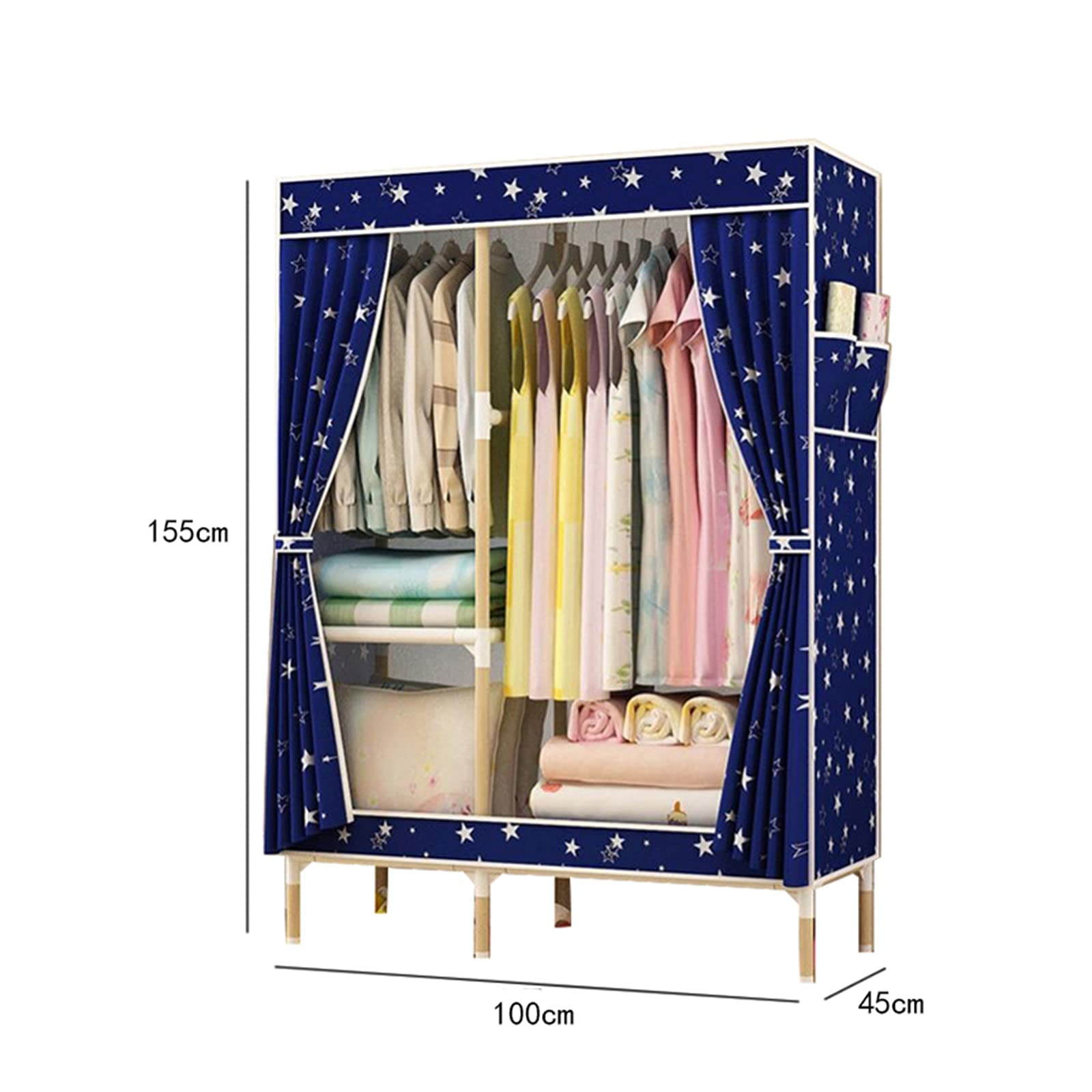 Armario Plegable con borlas, Dormitorio portátil, Armario de Tela para Dormitorio, Barra de Ropa de Madera Maciza, Organizador de Almacenamiento para Colgar